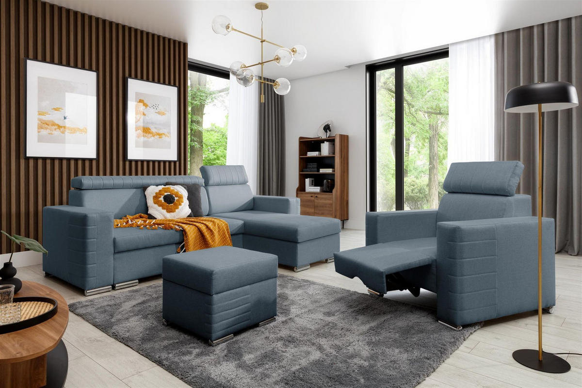 ECKSOFA Canton In Liverpool - Blau, Holzwerkstoff/Textil (260/173cm) - Fun Möbel