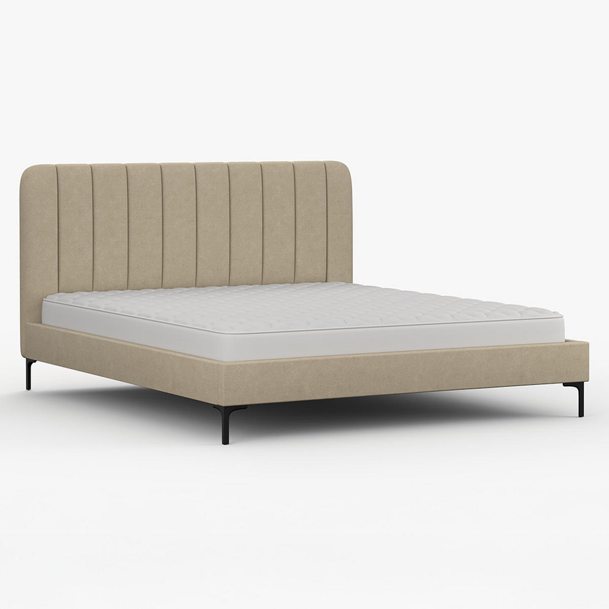 POLSTERBETT LUMI, Lattenrost, ohne Bettkasten, gepolsterte Kopfstütze 160/200 in Beige - Beige/Schwarz, Holz/Textil (160/200cm) - imoebel24