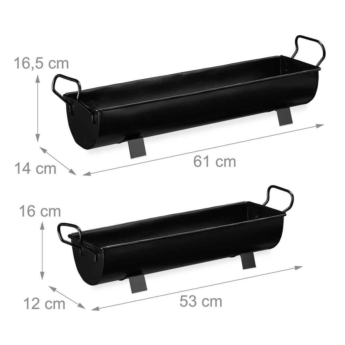2XBLUMENKASTEN - Schwarz, Metall (61/16.5/14cm) - Relaxdays