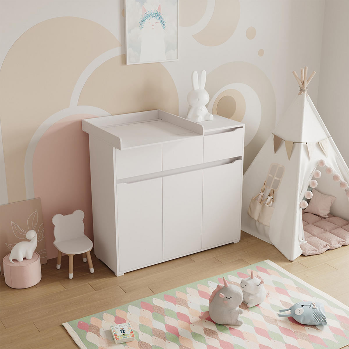 WICKELAUFSATZ Weiß 80 x 10 cm für die Kommode - Weiß, Holzwerkstoff (80/10/76cm) - Vicco