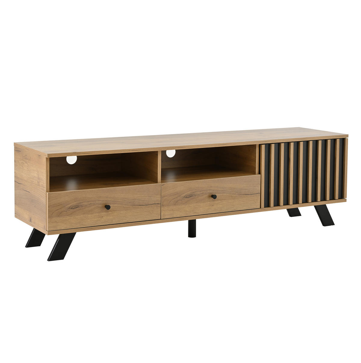 LOWBOARD 150/38/44 cm in Naturholzfarben/Schwarz mit 2 Schubladen und 1 Schrank - Naturfarben, Holzwerkstoff (150/44/38cm) - Flora Grace