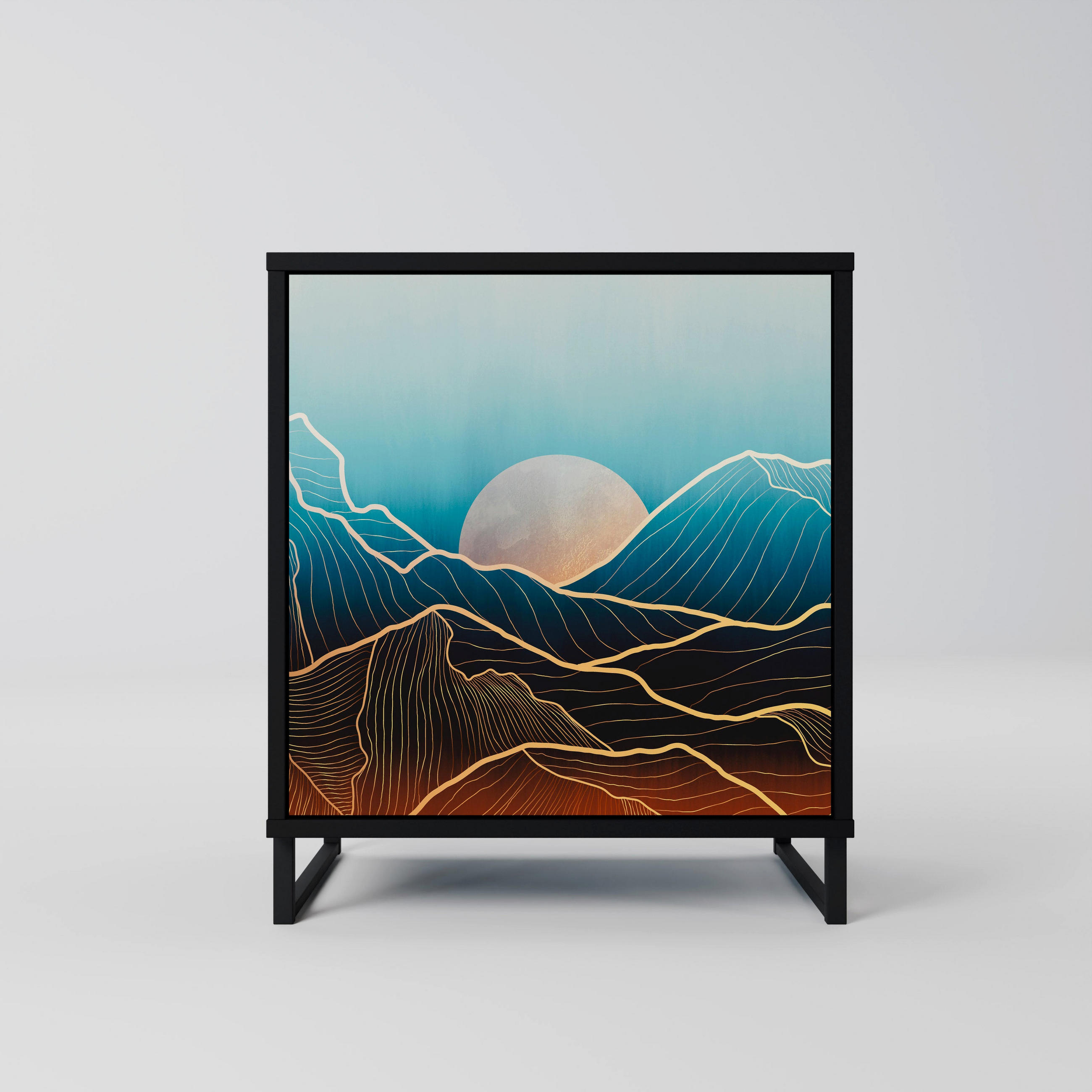SIDEBOARD LUNAR SECRETS, Schwarz, 57,5x42x67,5 cm, Schwarze Metall-Rahmenfüße - Multicolor/Schwarz, Holzwerkstoff/Metall (57.5/67.5/42cm) - SpaceRebels