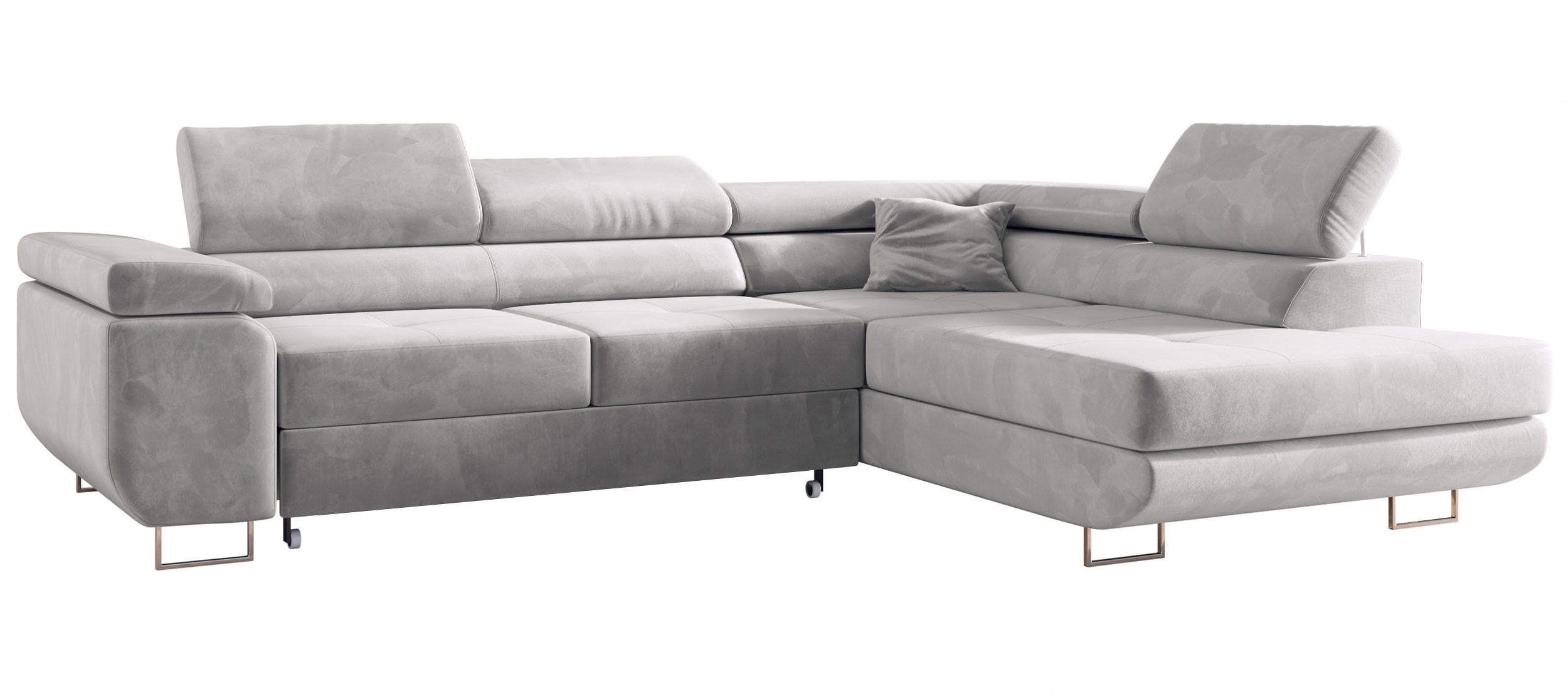 ECKSOFA GUSTAW L Hellgrau Velvet Rechts Seite - Silberfarben/Hellgrau, Textil/Metall (275/205cm) - MKS