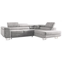 ECKSOFA GUSTAW L Hellgrau Velvet Rechts Seite - Silberfarben/Hellgrau, Textil/Metall (275/205cm) - MKS