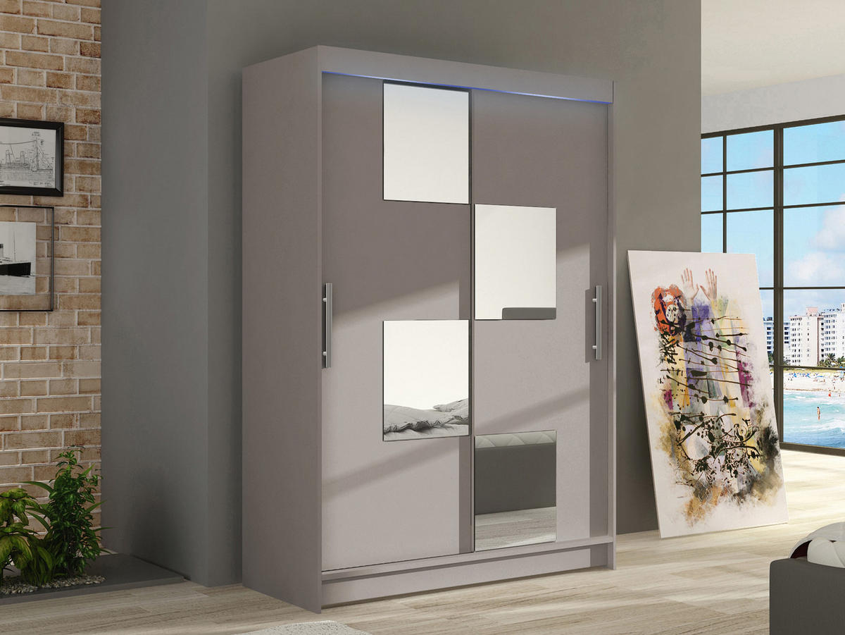 KLEIDERSCHRANK Miami III, mit RGB LED Beleuchtung - Kaschmir/Silberfarben, Holzwerkstoff/Kunststoff (120/200/58cm) - MIRJAN24