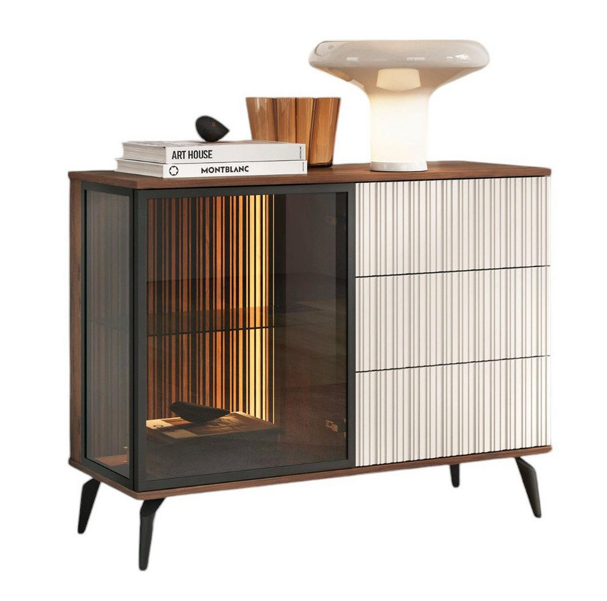 KOMMODE mit 3 Schubladen und Tür VIVIN - Nussbaumfarben, Holzwerkstoff (103/80/39cm) - Compleo24