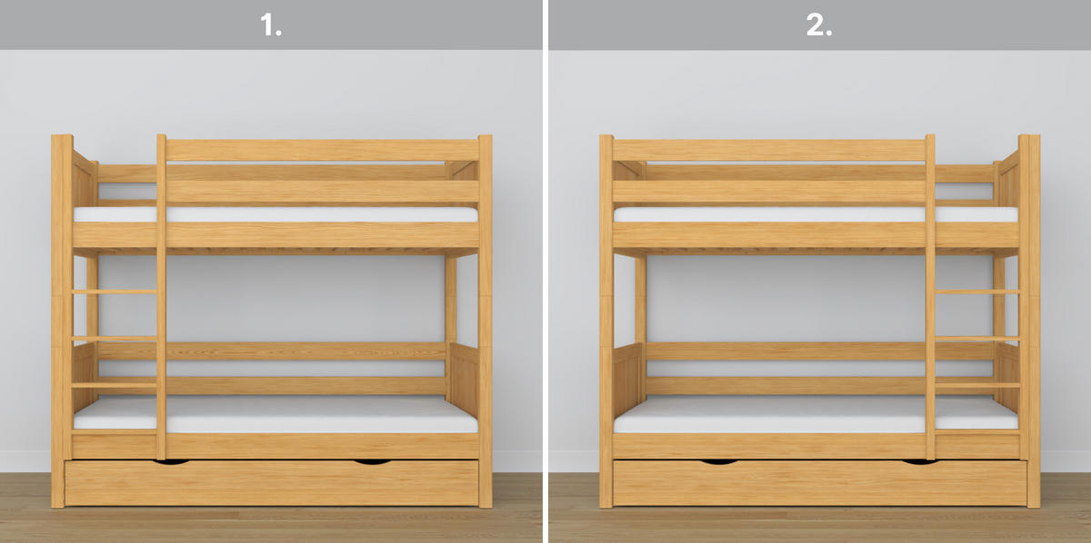 ETAGENBETT N02 mit Schublade Naturkiefer 120/190 - Hellbraun, Naturmaterialien/Holz (120/190cm) - N-Wood