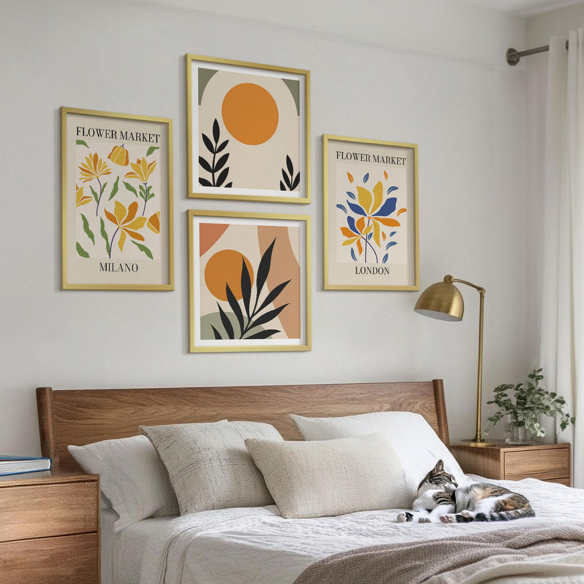 BILDER SET 4er Set - 50x50 cm & 40x60 cm Goldrahmen - Blumenposter Paris Mailand - Goldfarben, Kunststoff (50/50cm) - TULUP