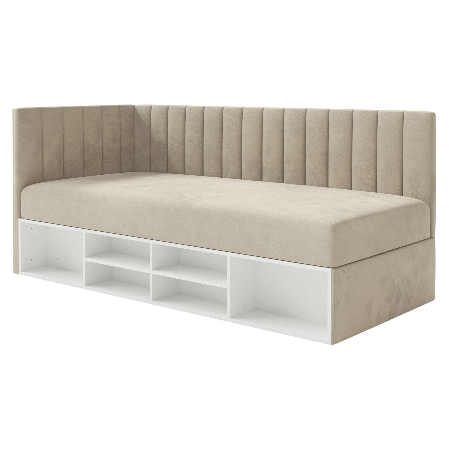 JUGENDBETT Ventrio Hellbeige Easy-Clean-Samtbezug 90x200 cm - Ecru, Holz/Textil (90/200cm) - Selsey