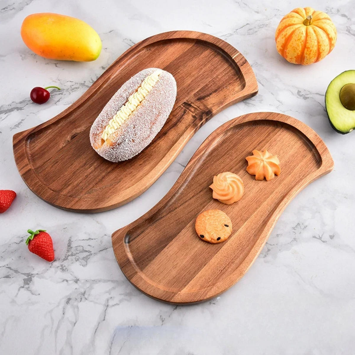 TABLETT, braun, Holz, S-förmig (Groß: 34 × 18,5 cm + Klein: 30 × 14 cm) - Braun, Holz (18.5/2/34cm) - Authentics