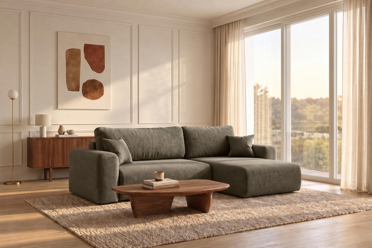 ECKSOFA Mit Schlaffunktion Und Bettkasten L-förmiges Sofa Capri Stoff Neve Braun Rechts - Cappuccino, Holz (272/145cm) - Kaiser Möbel