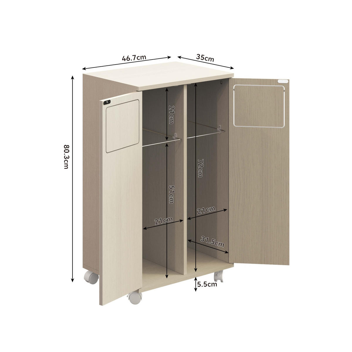 SKŘÍŇKA na tříděný odpad z MDF 46,7x35x80 cm bílá na kolečkách se 2 přihrádkami - bílá, kompozitní dřevo (46/80/35cm) - Modfu
