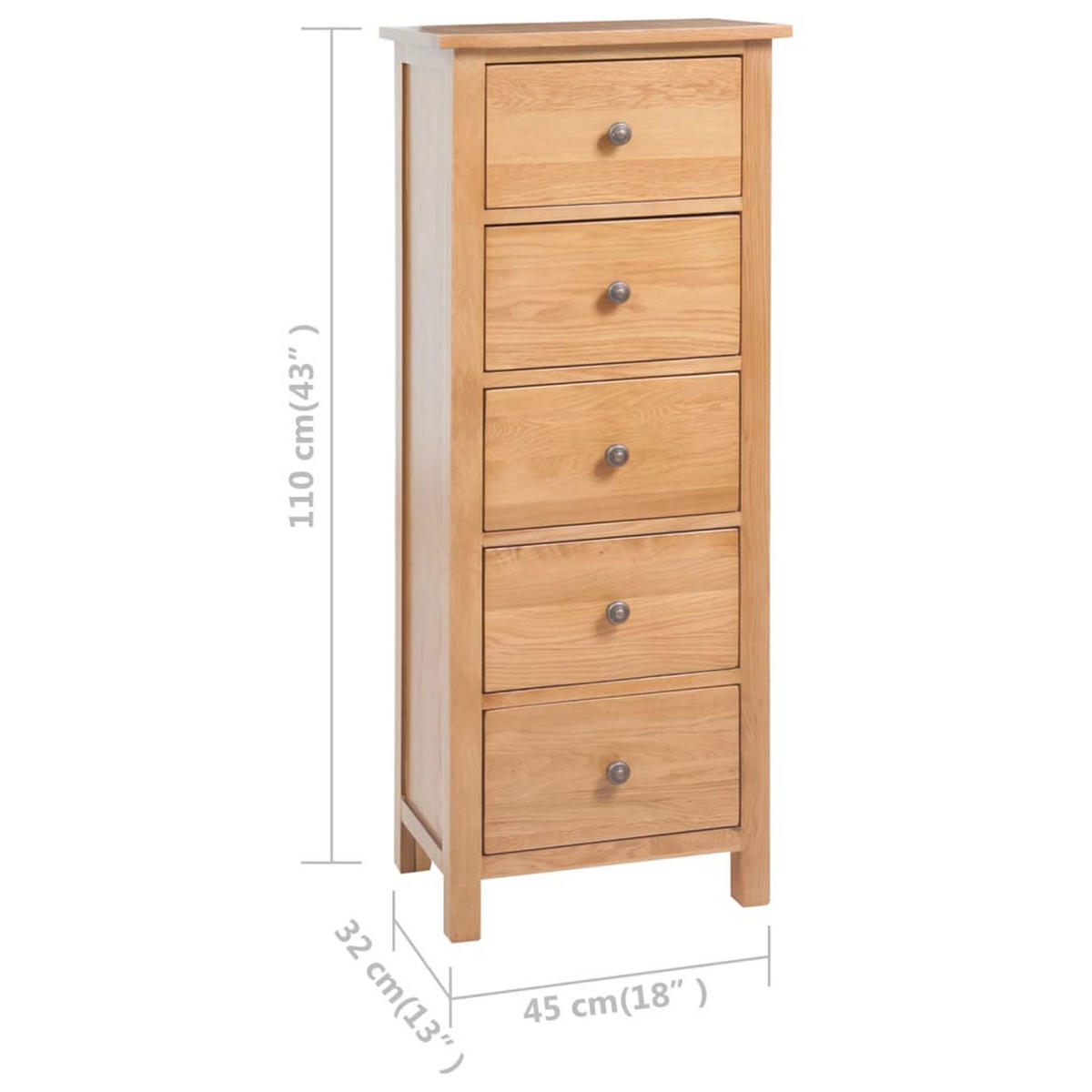 HOHE Kommode Mit Schubladen 45/32/110 Cm Massivholz Eiche - Braun, Holz (32/110/45cm) - vidaXL