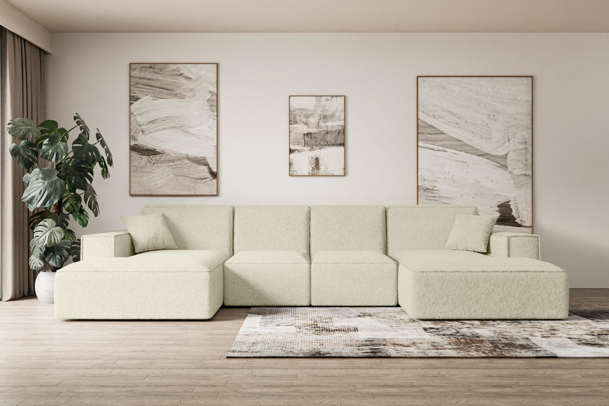 WOHNLANDSCHAFT SIERRA-U - 344x165x73 cm Beige Bouclé - Beige/Schwarz, Holzwerkstoff/Kunststoff (344/73/165cm) - ALTDECOR