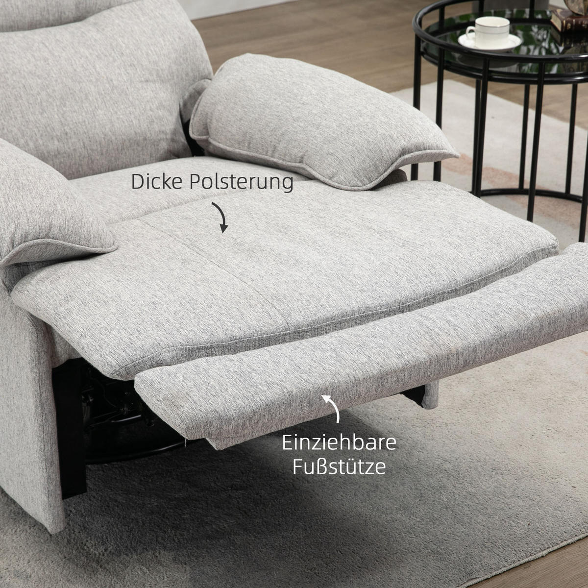 RELAXSESSEL, Hellgrau, Polyester, MDF - Hellgrau, Kunststoff (98/101/89cm) - HOMCOM