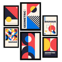 POSTER Set Mit 6 Drucken Im Bauhaus 5 Geometrische Designkollektion Drucke Mit Ästhetische Dekorative Rahmen Für Zuhause A3 & A4 Schwarzer Rahmen - Schwarz, Papier (29/3cm) - Nacnic