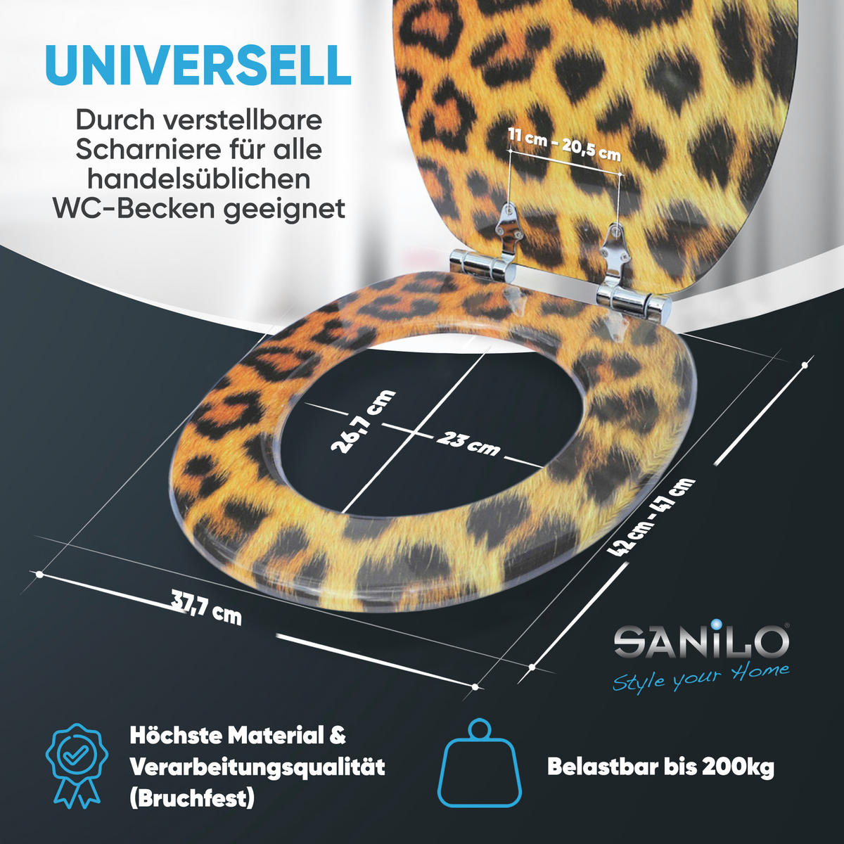 WC-SITZ Absenkautomatik Leopardenfell - Braun, Holzwerkstoff (38/6/47cm) - Sanilo