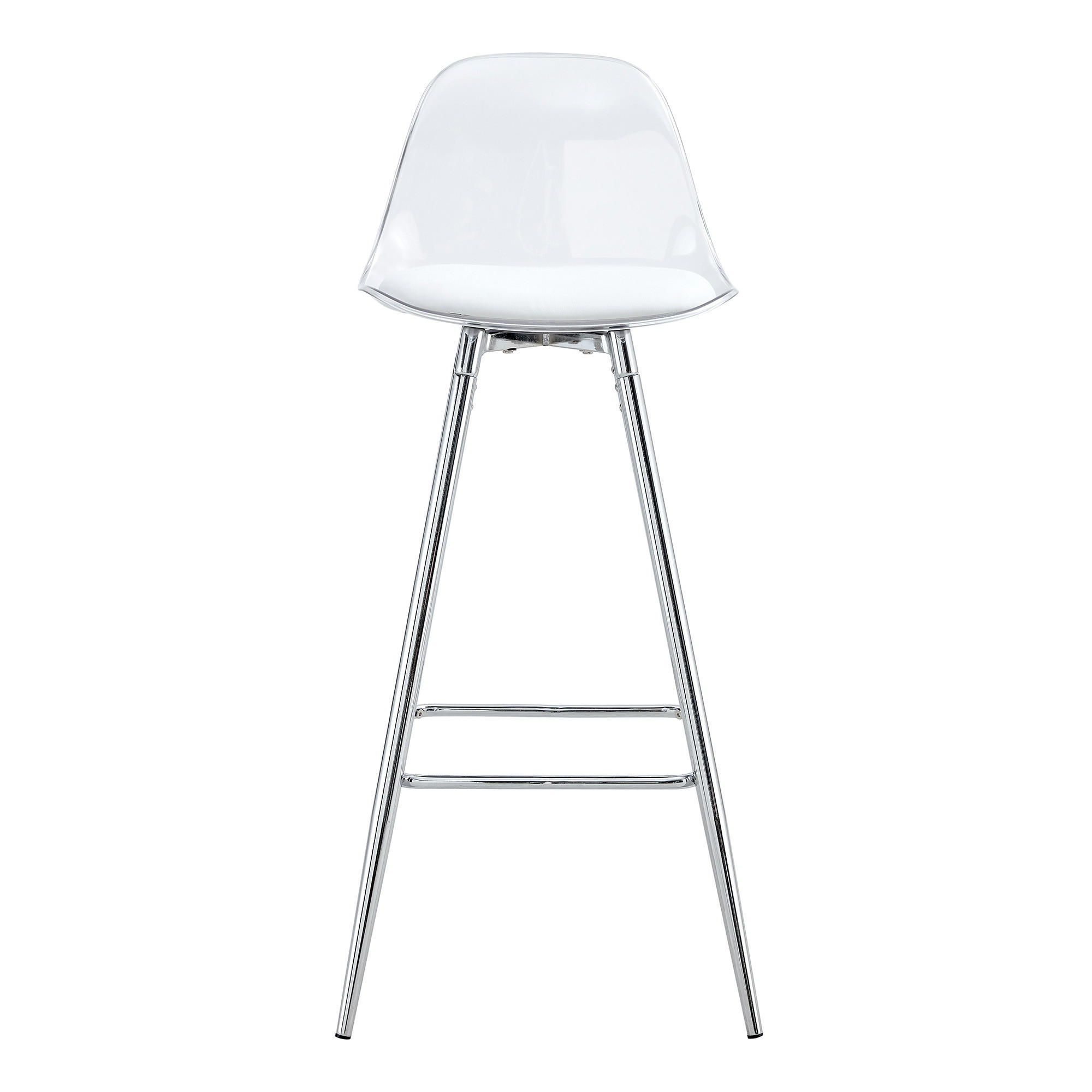 BARHOCKER 2er-Set Transparent mit Rückenlehne und silberfarbenem Metallgestell - Silberfarben, Metall (38/96.5/33cm) - PANGIVO