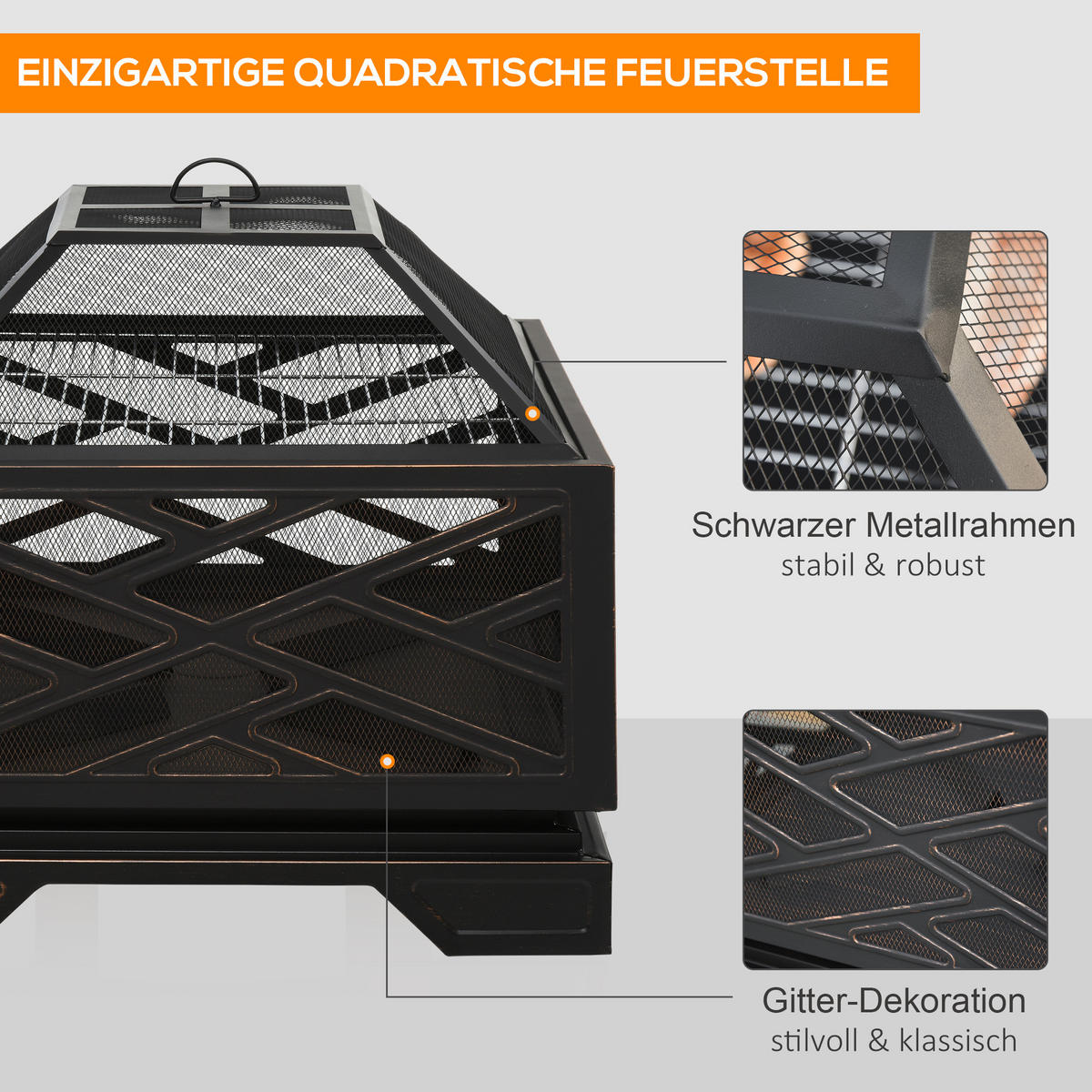 FEUERSCHALE, Eisen, Schwarz - Schwarz, Metall (66/66/66cm) - Outsunny