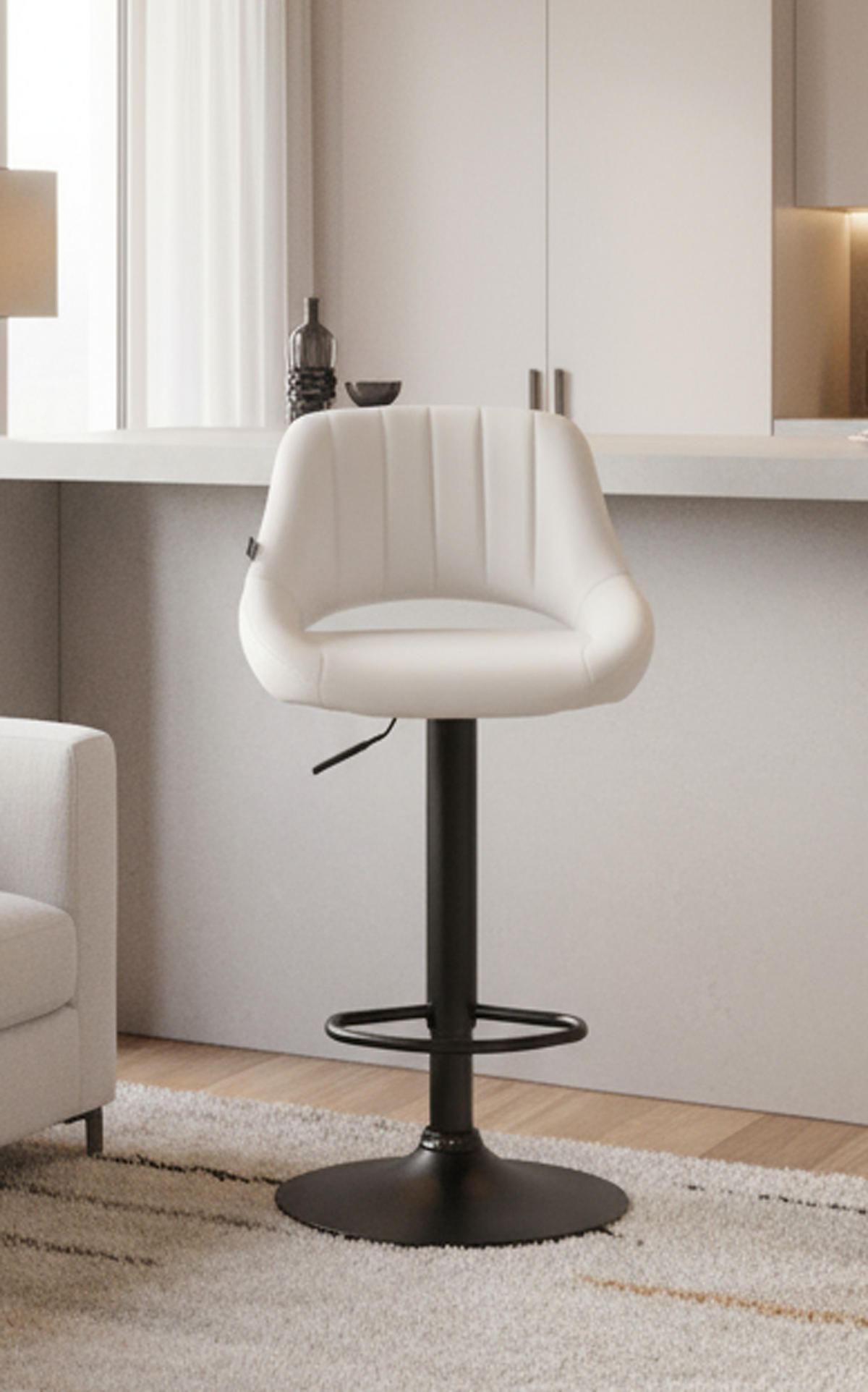 BARHOCKER 2er Set Milos Kunstleder B weiß - Schwarz/Weiß, Kunststoff/Metall (47/106/48cm) - TPFLiving