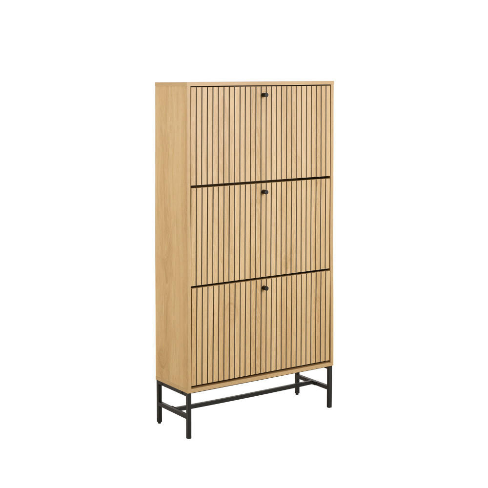 SCHUHSCHRANK mit 3 Türen aus Holz und Metall, L 71,6 cm - Storo - Klares Holz - Eschefarben, Holz (72/140/25cm) - Drawer