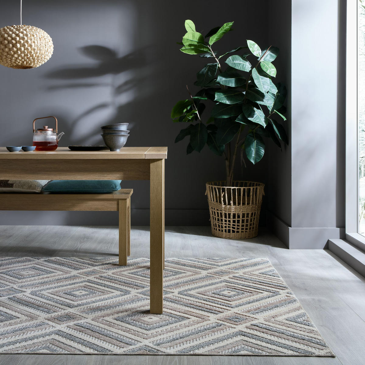 TEPPICH Waschbar RIDGE, geometrisch, Grau-Beige, 78 x 150 cm - Beige, Textil (78/150cm) - KADIMA DESIGN