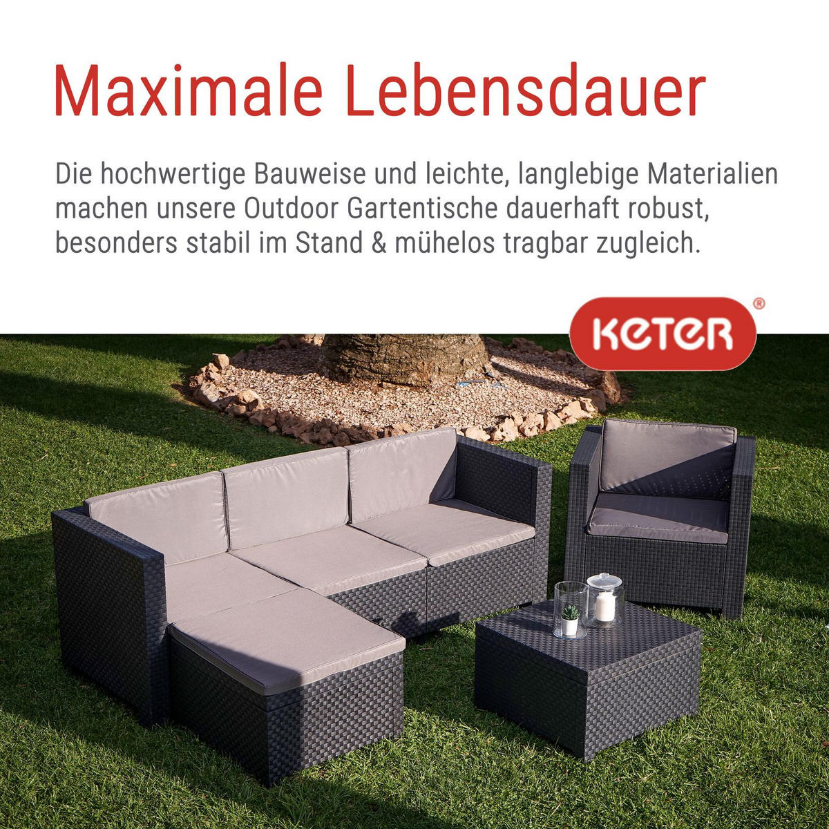 GARTENTISCH Provence Tisch anthrazit, wetterfest - Anthrazit, Textil (600/600/160cm) - Keter