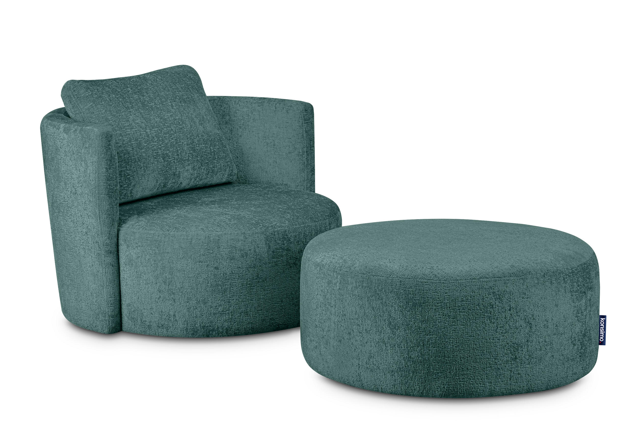 DREHSESSEL-SET RAGGI inkl. Sitzhocker, Chenille-Stoff, blau - Blau, Textil (92/75/80cm) - KONSIMO®
