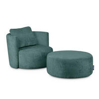 DREHSESSEL-SET RAGGI inkl. Sitzhocker, Chenille-Stoff, blau - Blau, Textil (92/75/80cm) - KONSIMO®