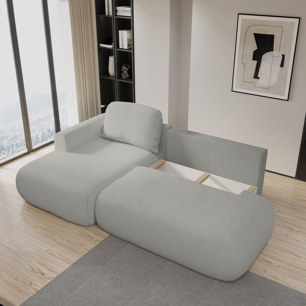 ECKSOFA NUVIRA L-S Kupferfarben Boucle-Stoff mit Schlaffunktion - Kupferfarben, Holz (274/165cm) - MASSENO
