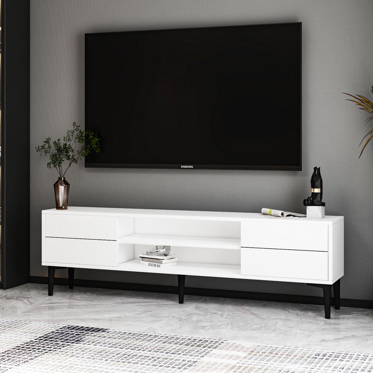 TV-LOWBOARD Aragon Weiß Schwarz - Schwarz/Weiß, Holzwerkstoff/Kunststoff (140/44.6/29.6cm) - moebel17