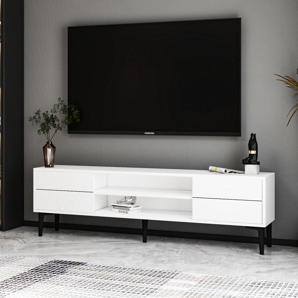 Thumbnail - moebel17 Tv-Lowboard, Weiß, Schwarz, Holzwerkstoff, 1 Fächer, Rechteckig, 140x44.6x29.6 cm, Wohnzimmer, Wohnwände, Lowbo...