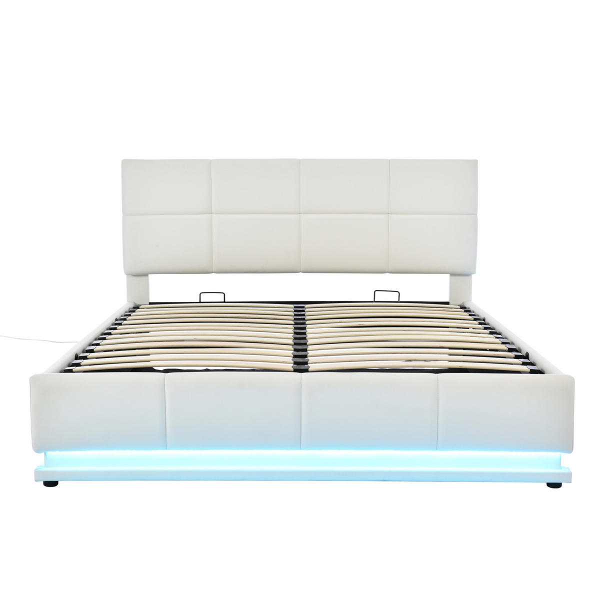 POLSTERBETT 160/200 cm Weiß mit LED und hydraulischem Stauraum (ohne Matratze) - Weiß, Textil (160/200cm) - Oxeza