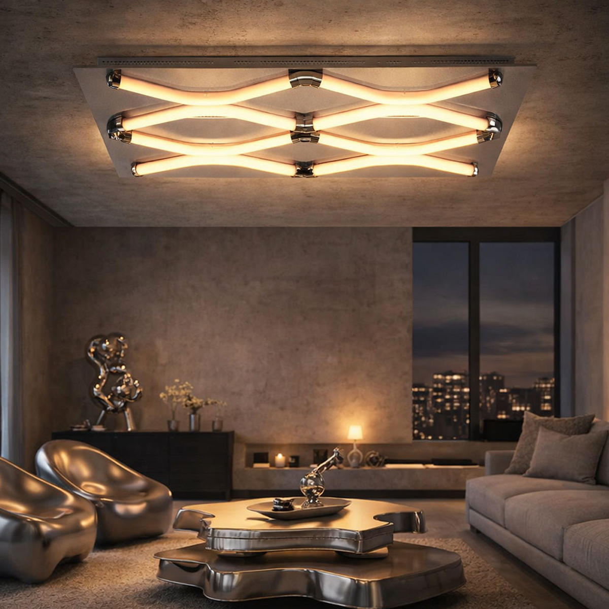 LED DECKENLEUCHTE Metall Chrom satiniert Silber - Silberfarben, Metall (58/34/6cm) - Esto