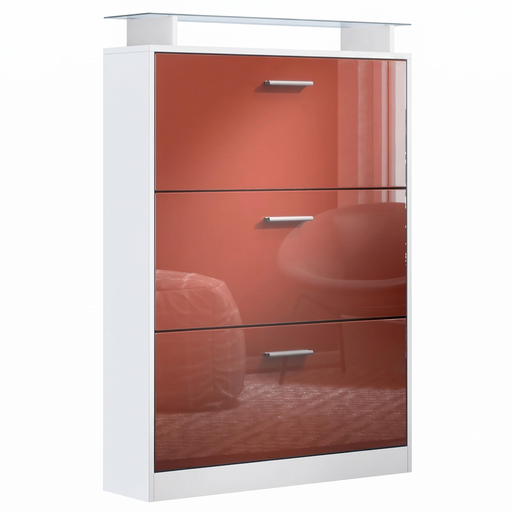 SCHUHSCHRANK Lavia Front in Bordeaux Hochglanz - Bordeaux, Holzwerkstoff (89/128/23cm) - Vladon