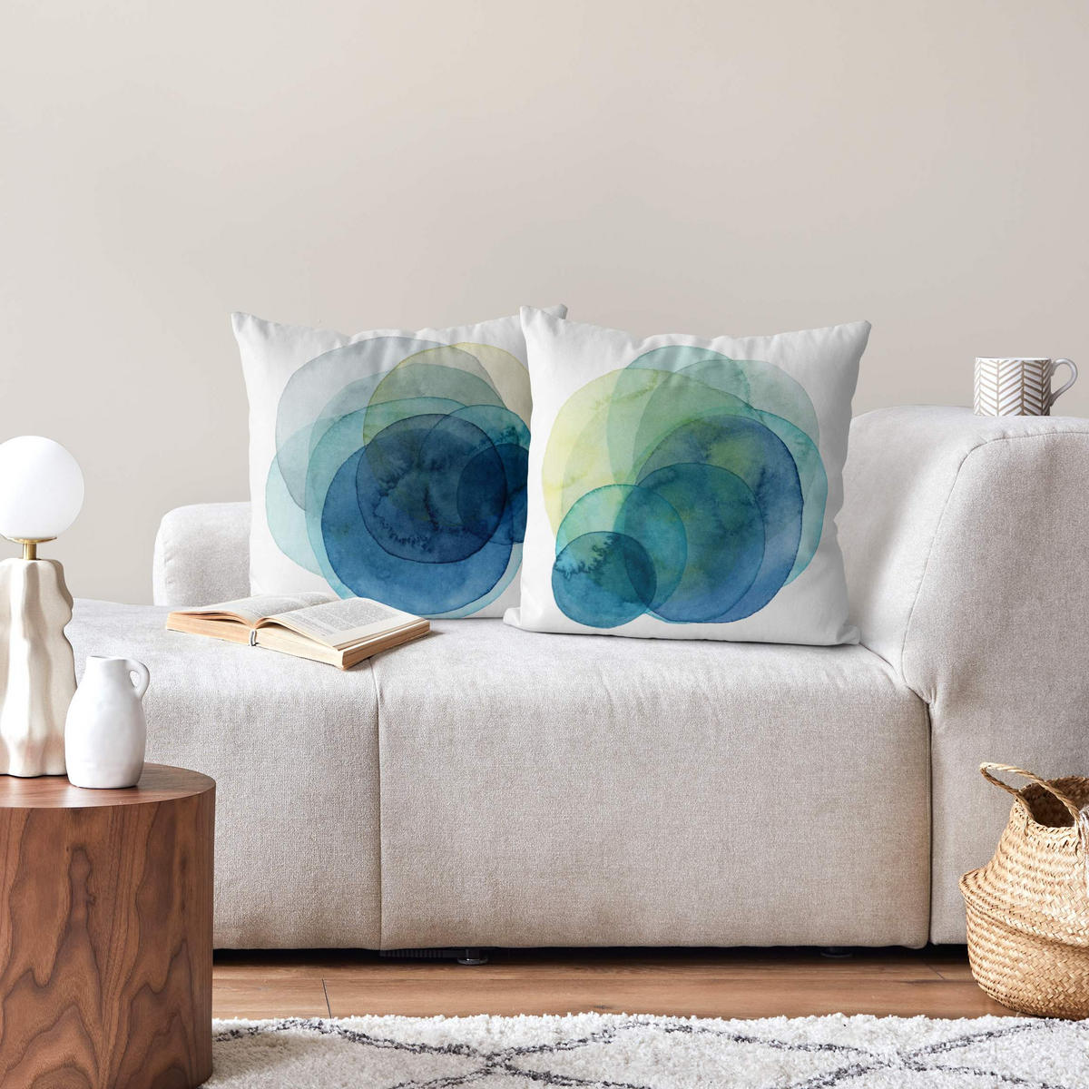 DEKOKISSEN 2er-Set Urknall - blau grün Duo 50/50 cm - Pastellblau, Textil (50/50cm) - Bilderwelten