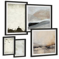 BILDER SET 5er Set - 50x50 cm & 20x30 cm & 40x60 cm Schwarzer Rahmen - Vögel, Steine, Pinselstriche, Verzierungen - Schwarz, Kunststoff (40/60cm) - TULUP
