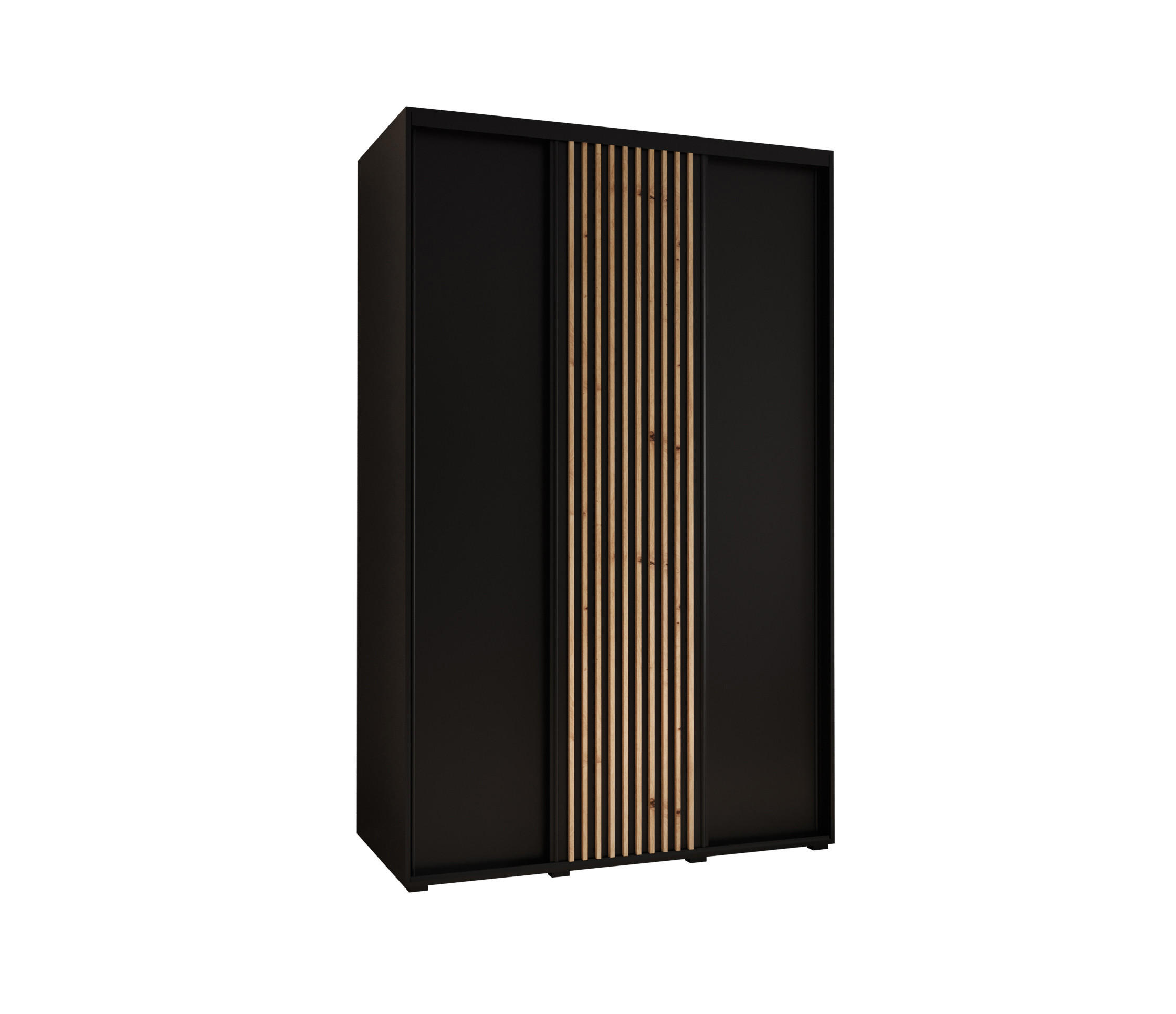 Abiks Möbel Schwebetürenschrank Schwarz, Schwarz, Eiche Artisan 160x235x60 cm