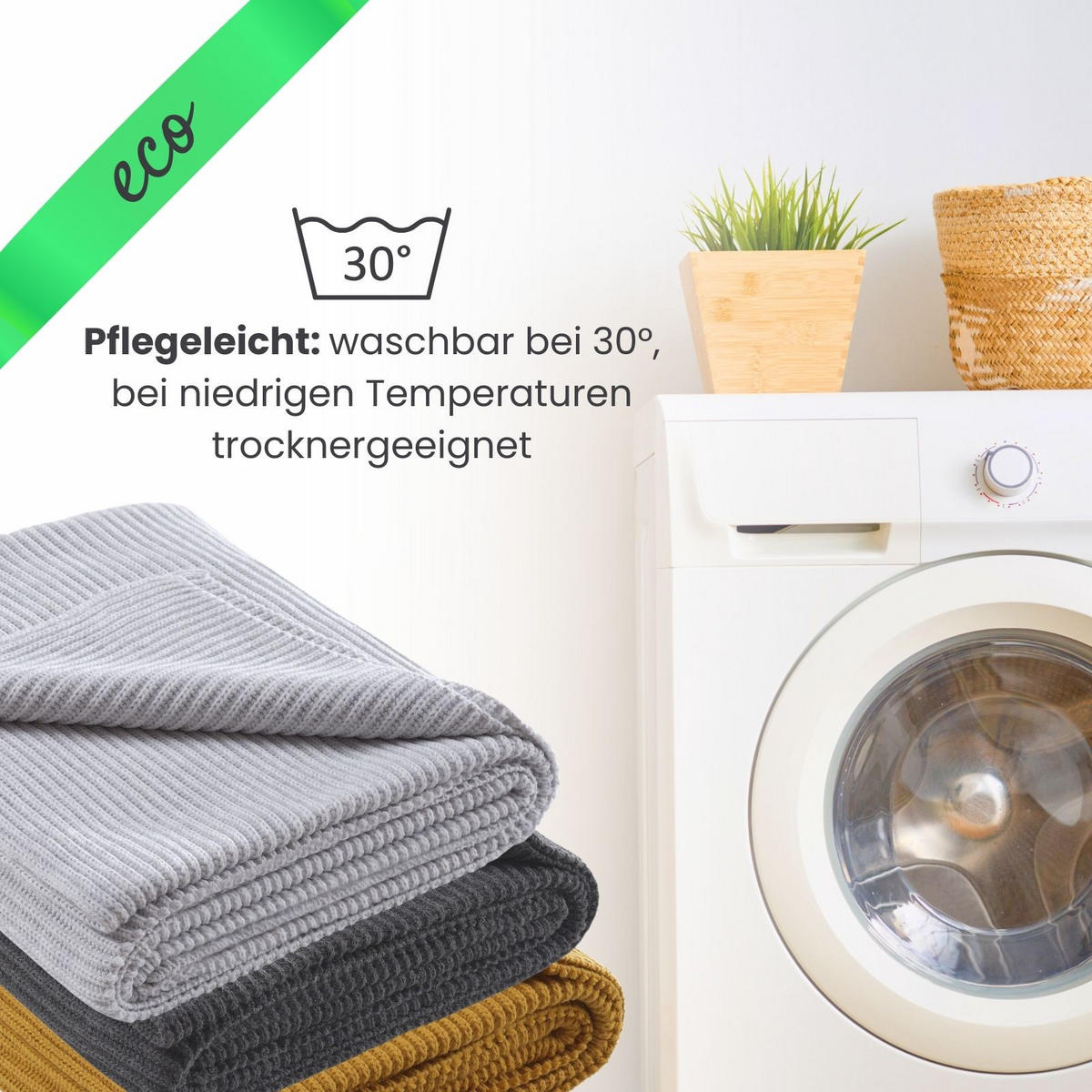 STRICKDECKE eco-line gelb 140/190 cm aus 60% recycelten Materialien - Gelb, Textil (140/190cm) - wometo