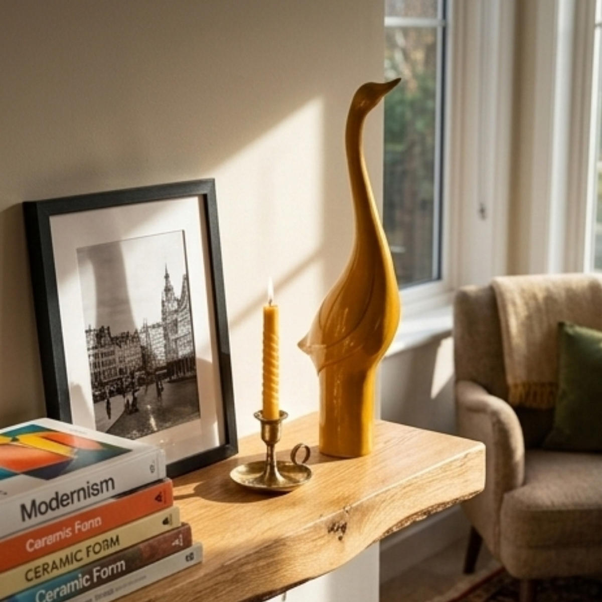 SKULPTUR Kranich Orange Polyresin Handbemalt - Orange, Kunststoff (12.5/17/62.5cm) - COCOMaison