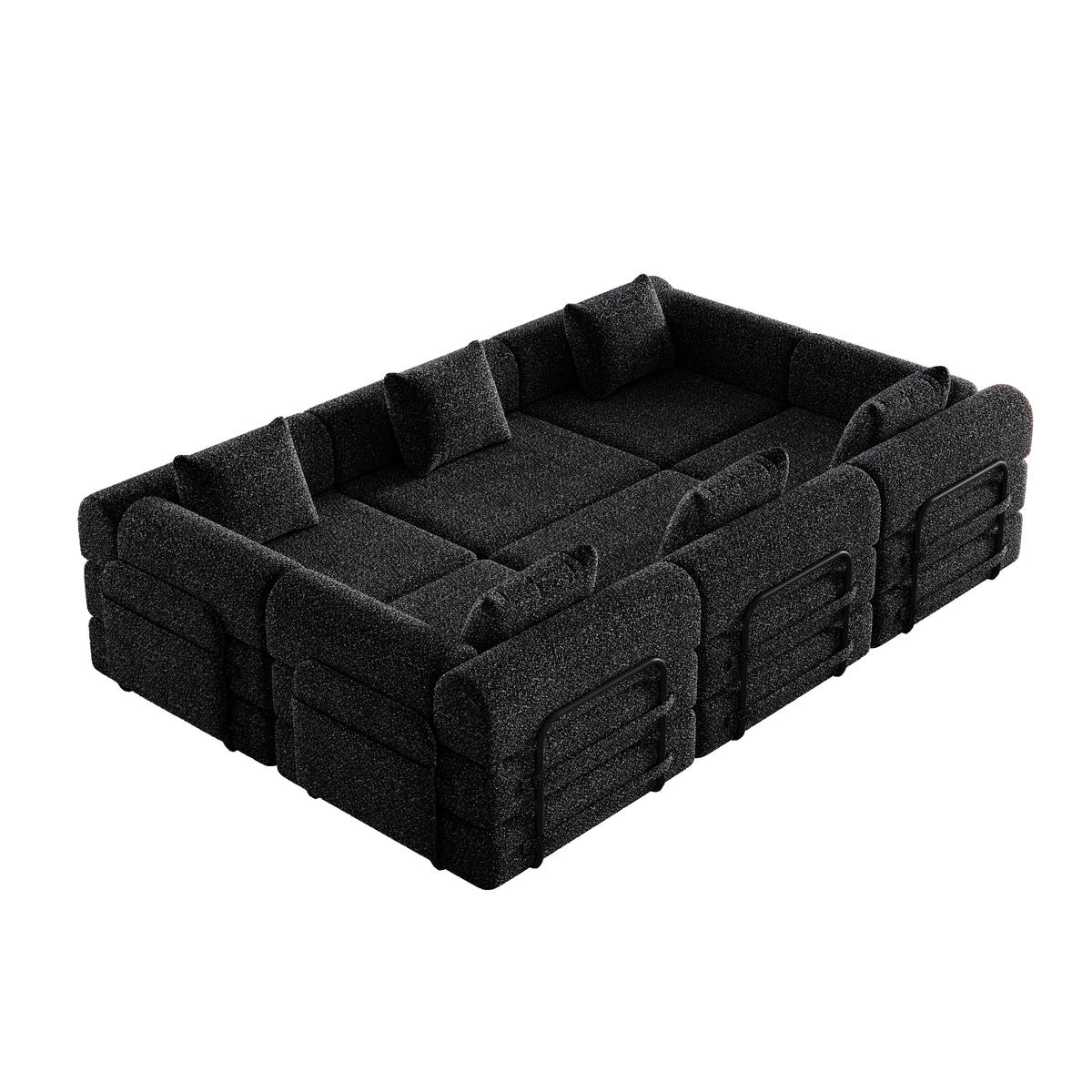 SCHLAFSOFA 2-in-1 aus Chenille mit Armlehnen-Staufach - Schwarz, Textil (183.8/69.8/91.4cm)