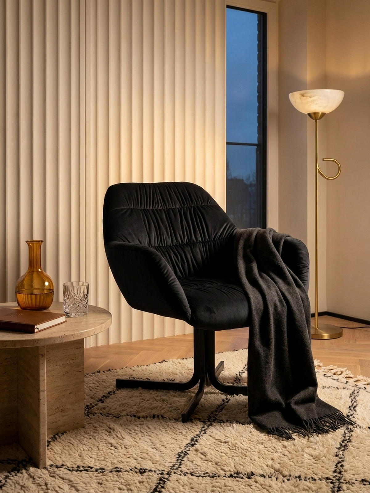 LOUNGESESSEL Samt mit Armlehnen und Metallgestell, gepolsterter Schalensitz, Schwarz 64x68x74 cm - Schwarz, Textil/Metall (64/74/68cm) - KADIMA DESIGN
