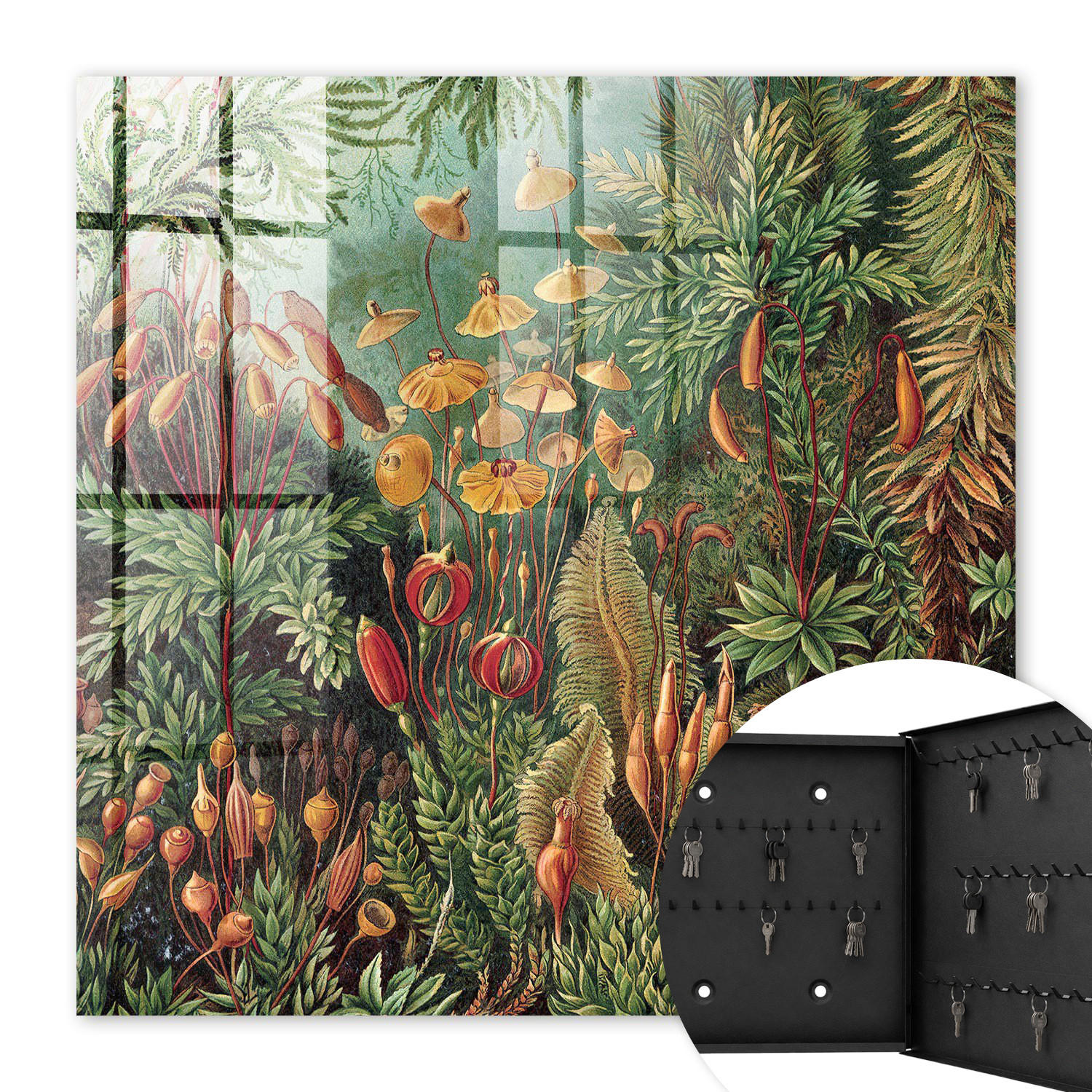 SCHLÜSSELBOX Schwarz 30x30 cm- Türöffnung nach rechts - Grüne Blätter - Grün, Metall (30/30/5cm) - TULUP