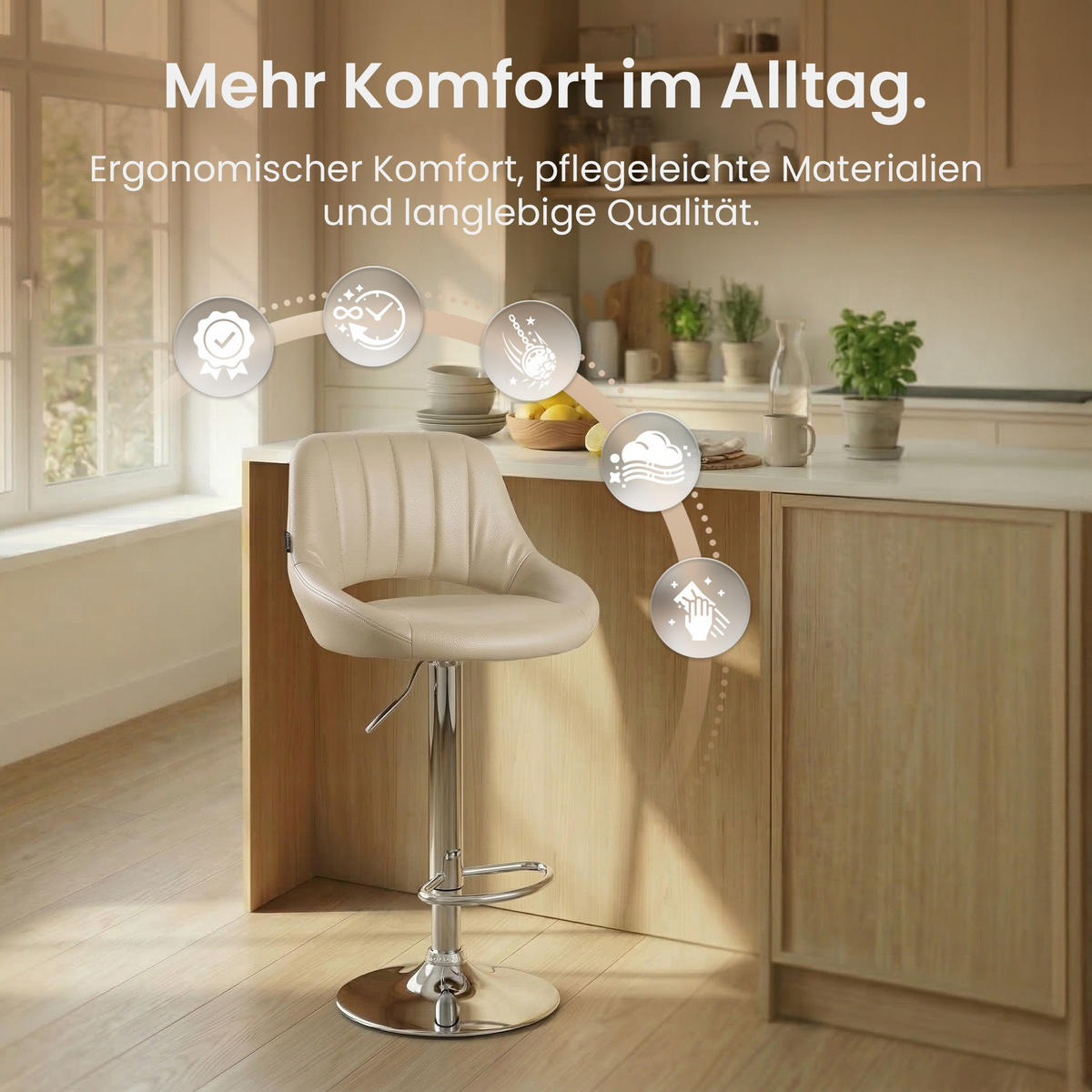 BARHOCKER Lederlook Creme - Chromfarben/Creme, Textil/Metall (47/85/48cm) - CLP