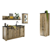 KÜCHEN-SET Used Wood hell, anthrazit, Küchenschrank Set 4-teilig mit Soft-Close - Anthrazit/Schwarz, Glas/Holzwerkstoff (161/201/64cm) - Furn.Design