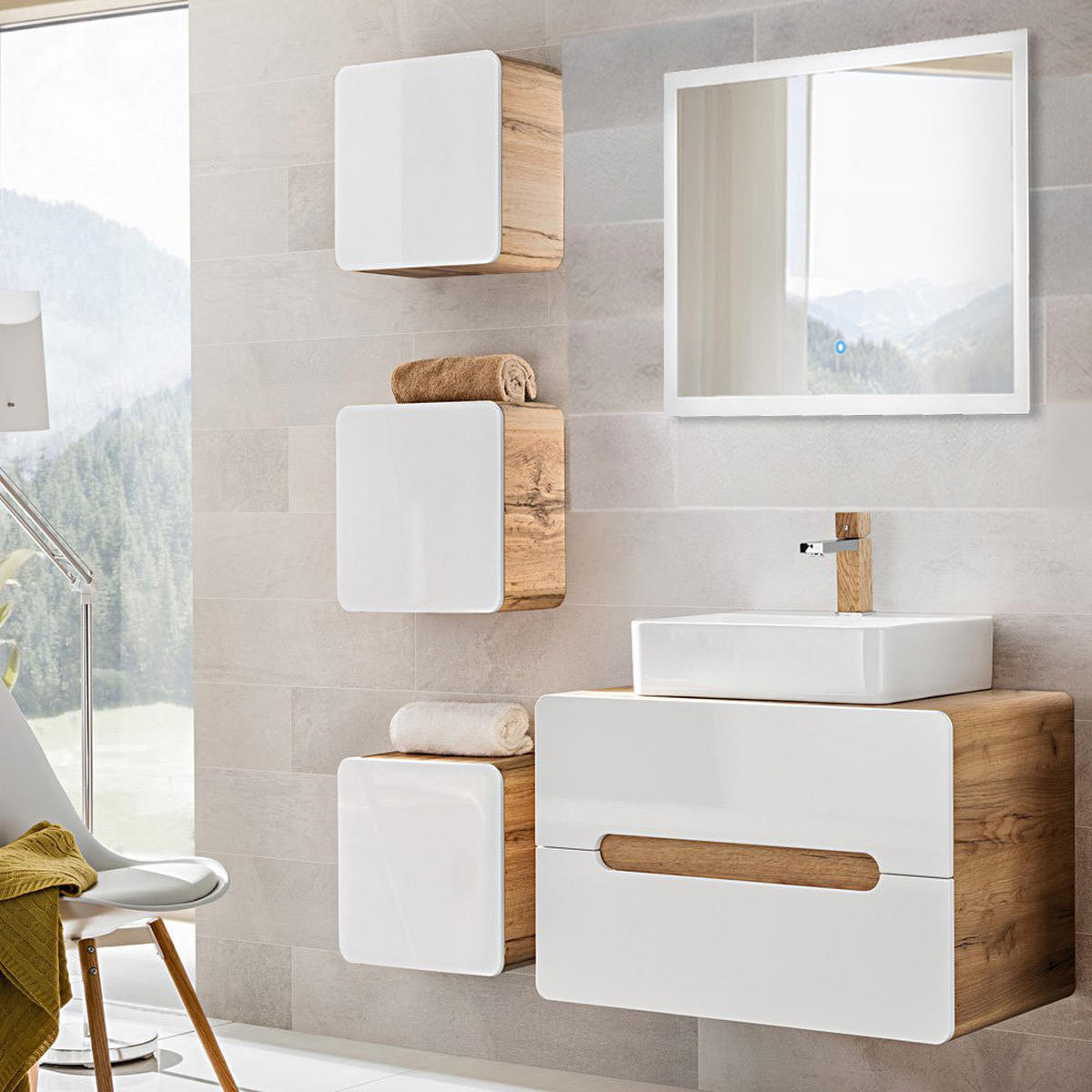 BADMÖBEL-SET 5-TLG. Luton-56 - Weiß, Holzwerkstoff (130/200/46cm) - Lomado