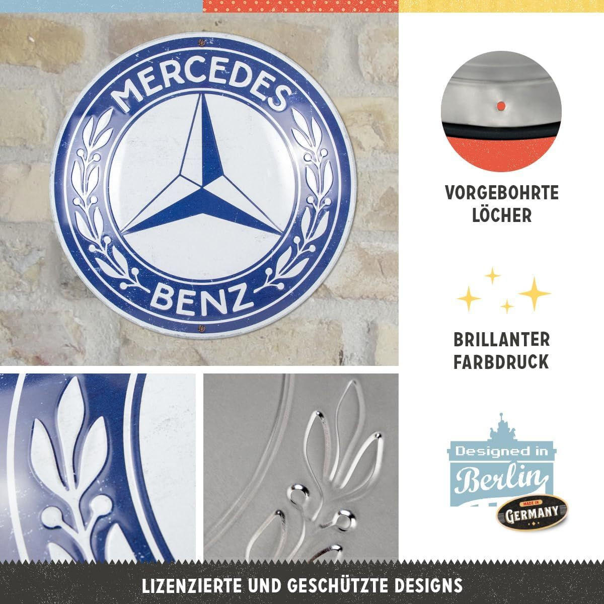 BLECHSCHILD 35 cm Rund Mercedes-Benz Logo - Multicolor, Metall (35/35/0.2cm) - Nostalgic-Art