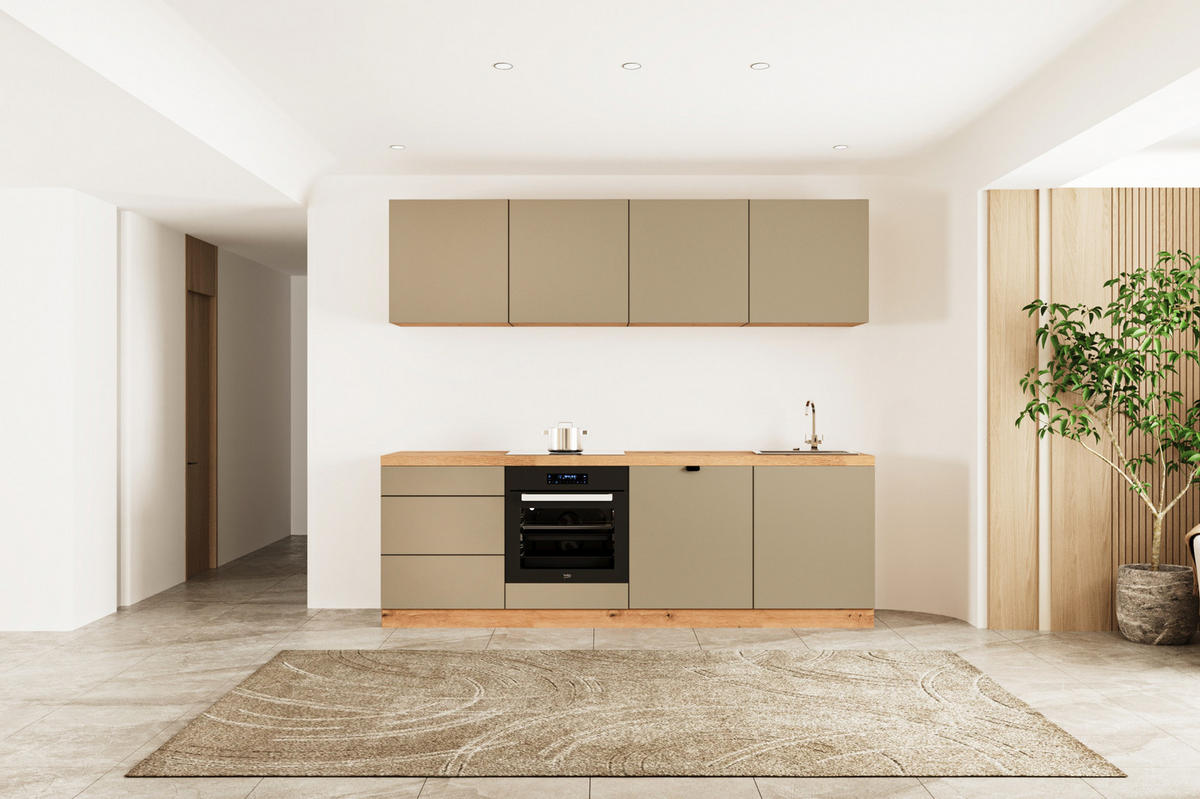 KÜCHENZEILE 240 cm - Langen KL28-M240 - in Beige/Matt - Beige, Holz (240/212/52cm)