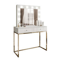 SCHMINKTISCH BLANCO mit Spiegel und Beleuchtung Gold Chrom Weiß Hochglanz Kristallgriff - Weiß Hochglanz/Goldfarben, Holzwerkstoff (100/146/42cm) - Lookway