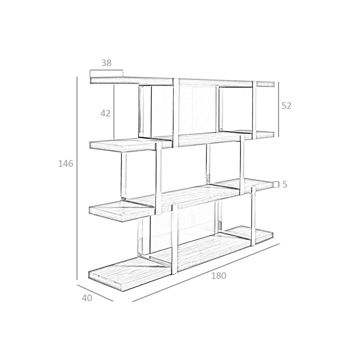 REGAL Bücherregal aus Nussbaumholz mit schwarzen Glasfächern 180/40/146 cm - Edelstahlfarben/Walnussfarben, Holz/Metall (180/146/40cm) - ANGEL CERDA